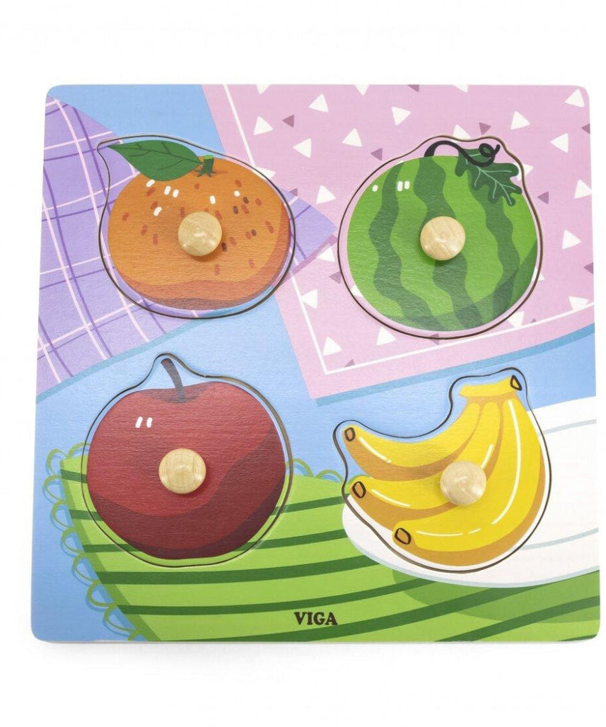 Viga Fruits, 4 Piece Knob Puzzle, Montessori Wooden Toy, Develops Sensory, Cognitive & Fine Motor Skills, Non-Toxic & Eco-friendly Kids Educational Toy, Suitable for Boys & Girls Aged 12M+