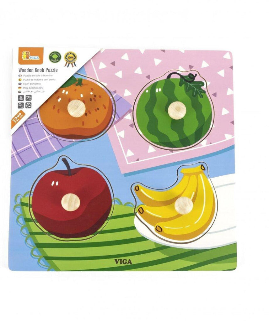 Viga Fruits, 4 Piece Knob Puzzle, Montessori Wooden Toy, Develops Sensory, Cognitive & Fine Motor Skills, Non-Toxic & Eco-friendly Kids Educational Toy, Suitable for Boys & Girls Aged 12M+