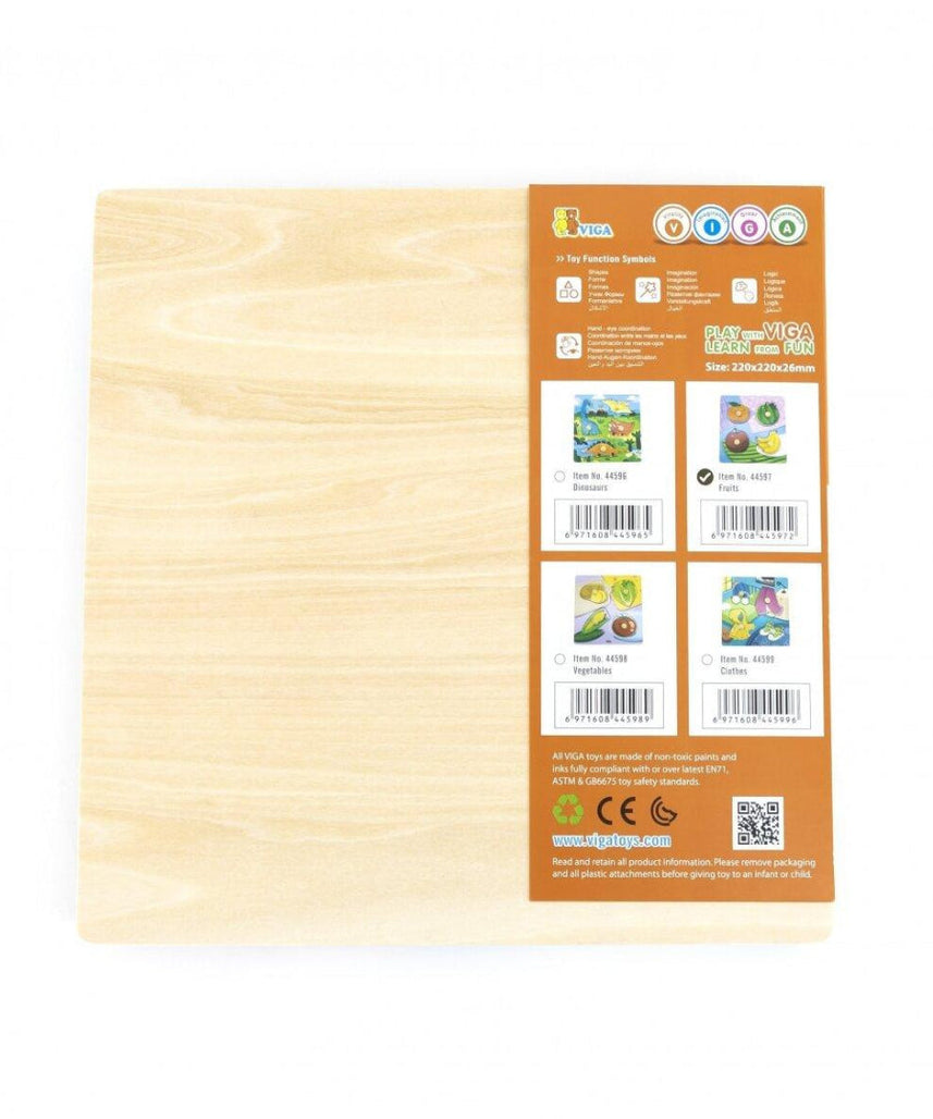 Viga Fruits, 4 Piece Knob Puzzle, Montessori Wooden Toy, Develops Sensory, Cognitive & Fine Motor Skills, Non-Toxic & Eco-friendly Kids Educational Toy, Suitable for Boys & Girls Aged 12M+