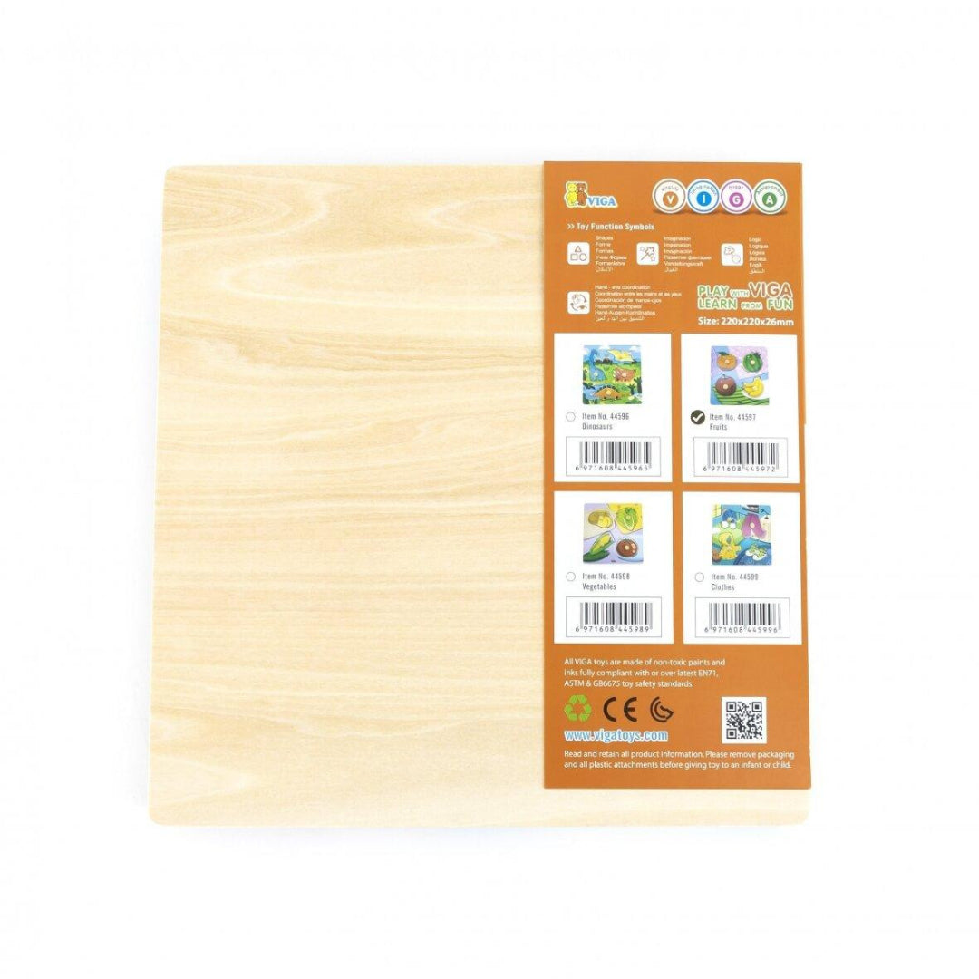 Viga Fruits, 4 Piece Knob Puzzle, Montessori Wooden Toy, Develops Sensory, Cognitive & Fine Motor Skills, Non-Toxic & Eco-friendly Kids Educational Toy, Suitable for Boys & Girls Aged 12M+