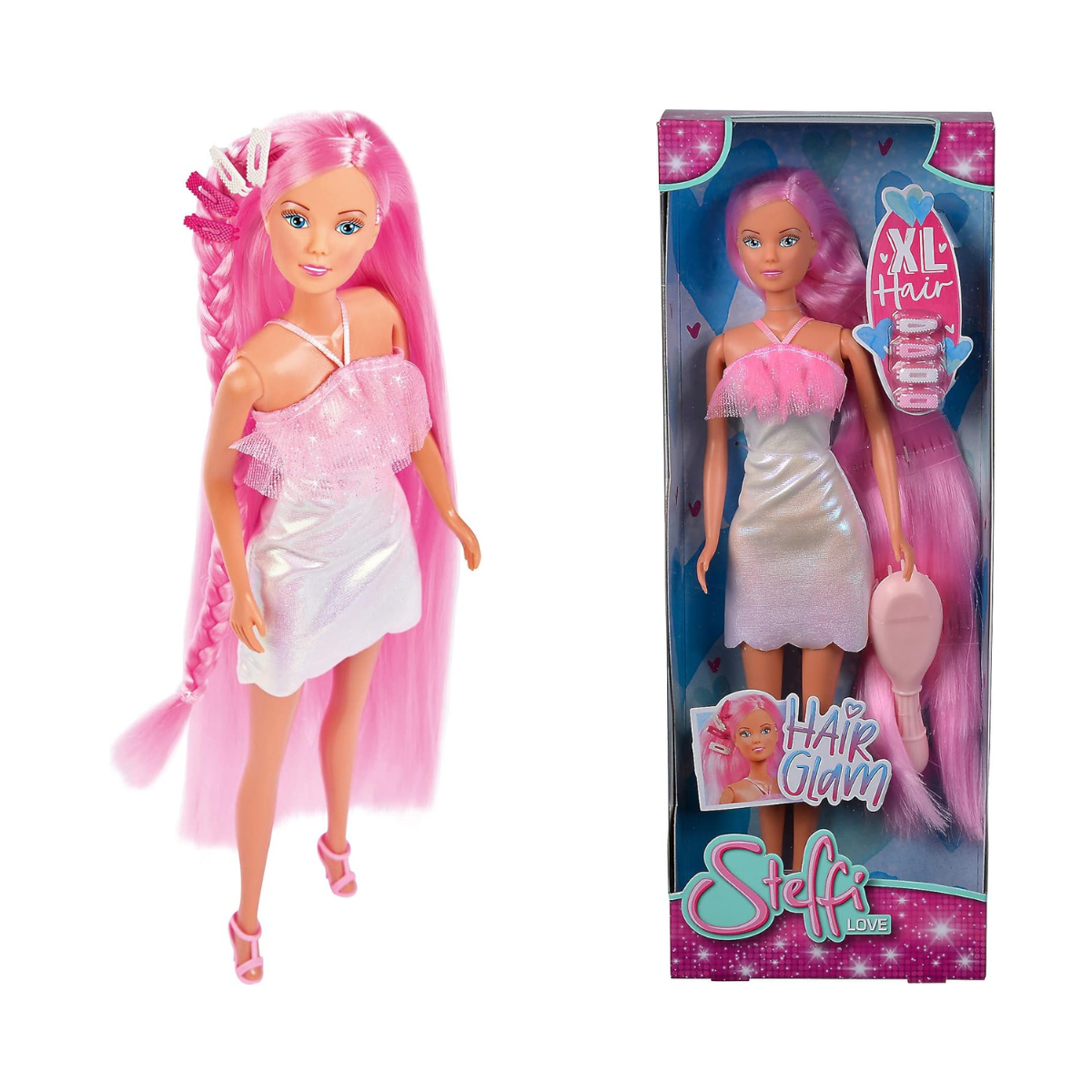 Simba Steffi Love Doll with Glitter Dress 29 cm Extra Long Hair Hair Clips and Brush for Kids Ages 3 and Up
