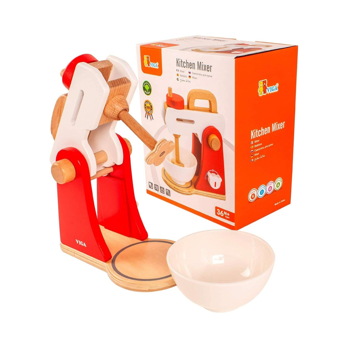 VIGA Wooden Kitchen Mixer Pretend Play Toy for Kids, Role-Play Cooking Fun, Ages 12+ Months