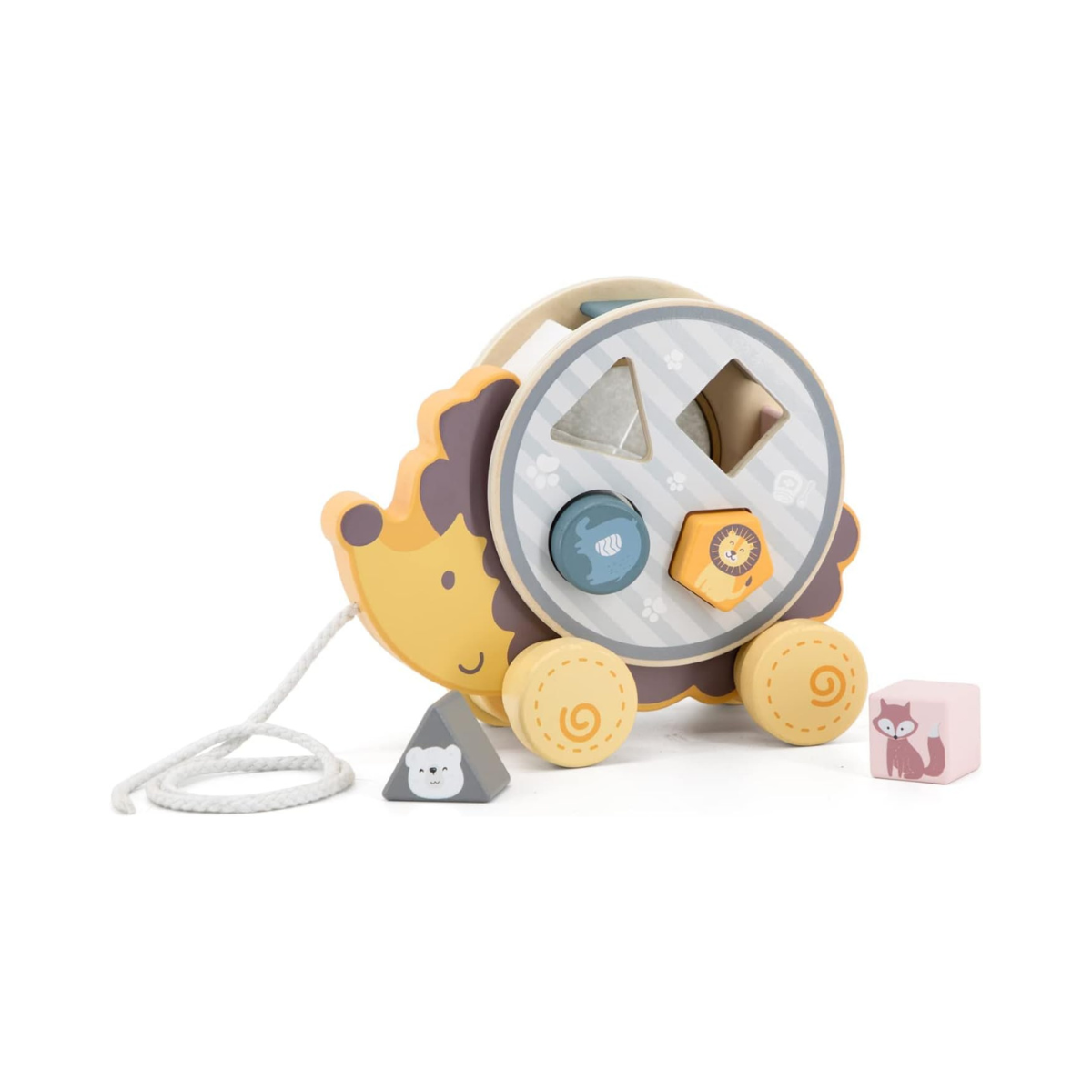PolarB Hedgehog with Sorting Wheel, Wooden Pull-Along Educational Toy for Kids, Ages 2+