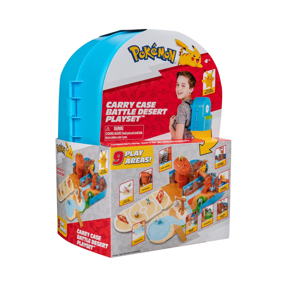 Pokemon Carry Case Battle Desert Playset, Portable Backpack Playset with Action Zones and Pikachu Figure, Official Pokemon Toy, Ages 4+