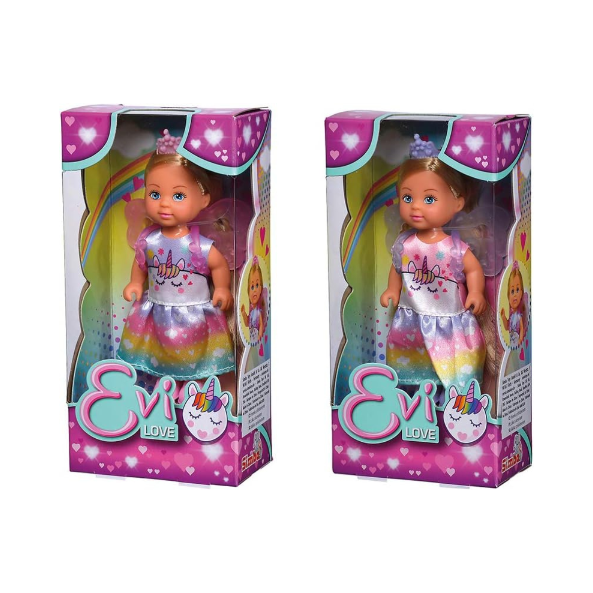 Simba Evi Love Unicorn Fairy Doll, 12 cm, 2 Assorted Designs, Removable Wings, Ages 3+
