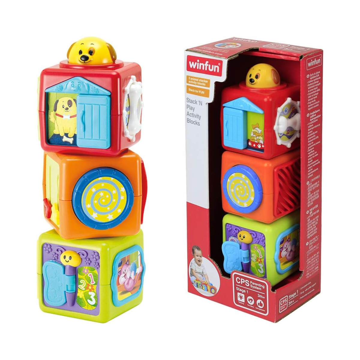 Winfun Stack ‘N Play Activity Blocks, Animal Stacking Sensory Toys for Babies, Motor Skill & Tactile Learning Toy Set, 3 Months+