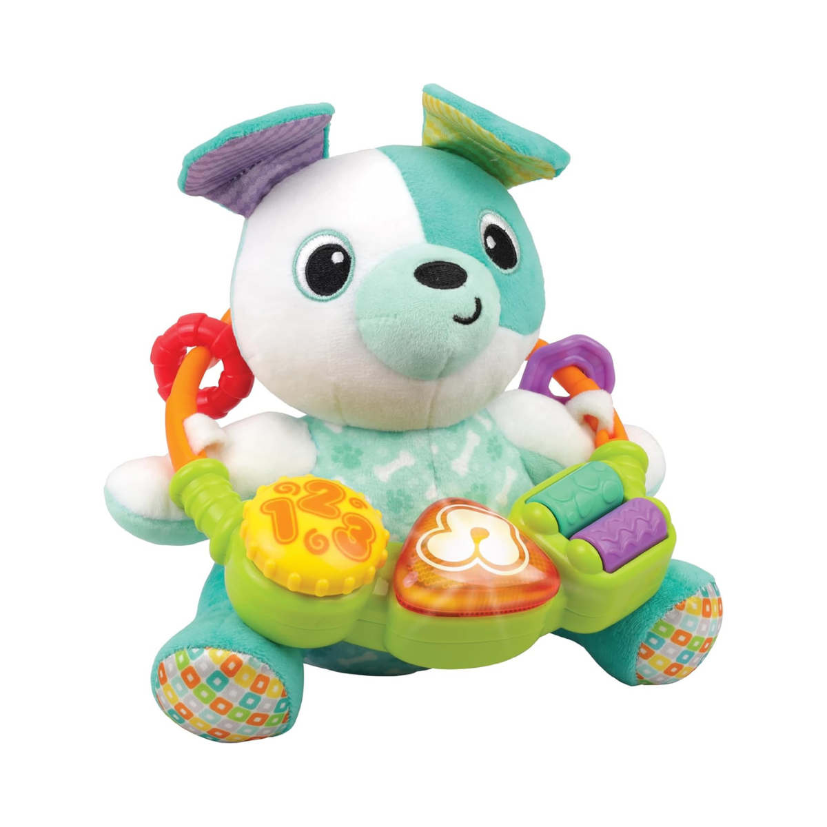 Winfun Play-With-Me Puppy Toy, Plush Interactive Baby Toy with Lights, Sounds & Activity Rings, Sensory Development Toy for Newborns