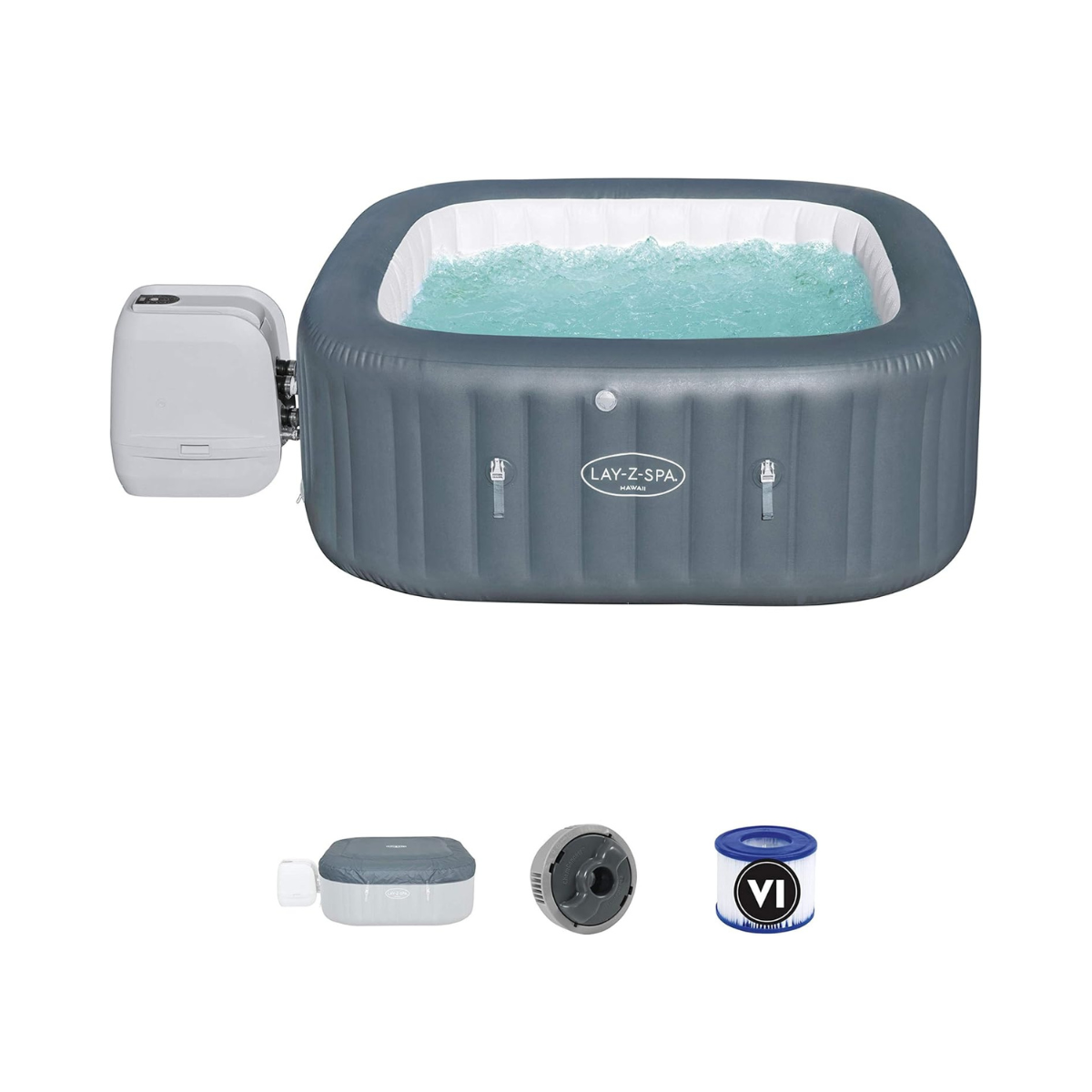 Bestway Lay-Z-Spa Hawaii HydroJet Pro Inflatable Spa 71" x 71" x 28" (1.80m x 1.80m x 71cm), 6-Person Square Hot Tub with HydroJet™ & AirJet™, Freeze Shield™ – Ages 18+