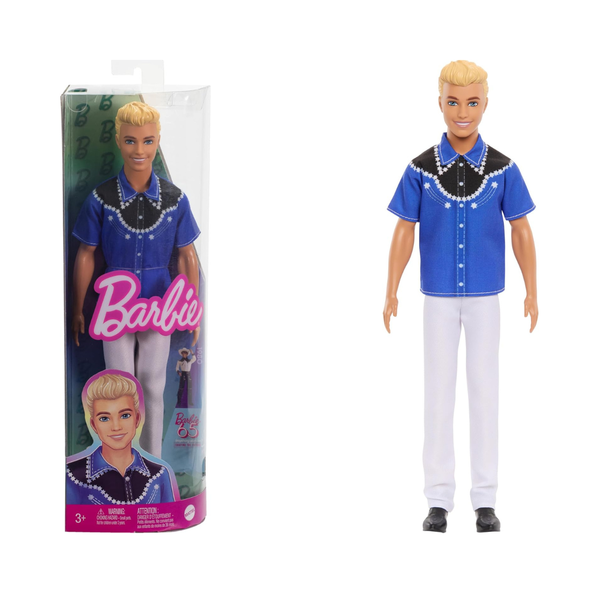 Barbie Fashionistas Ken Doll #226 65th Anniversary Collectible, Blonde Fashion Doll with Removable Western Shirt, Pants & Boots, Kids Toy Age 3+