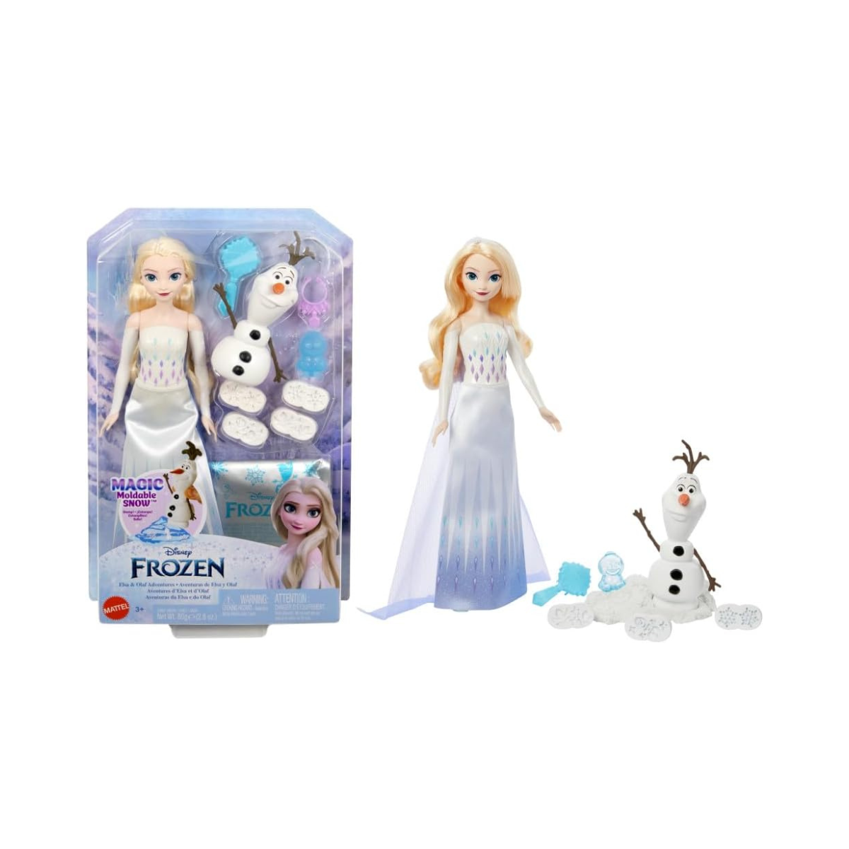 Mattel Disney Frozen Elsa Fashion Doll & Sand Set with Olaf Figure, Moldable “Snow” Sand & 4 Stampers, Elsa & Olaf Adventures, Inspired by Disney Movie