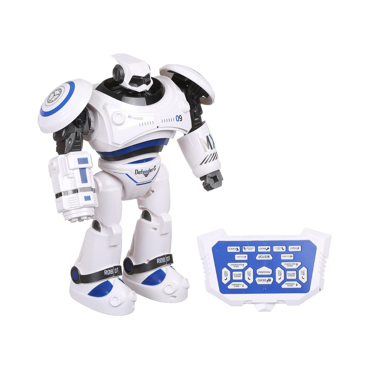 Crazon 701B Battle Defender Robot, White and Blue, Remote Control Action Robot with Lights, Sounds, Motion Functions, Kids 6+