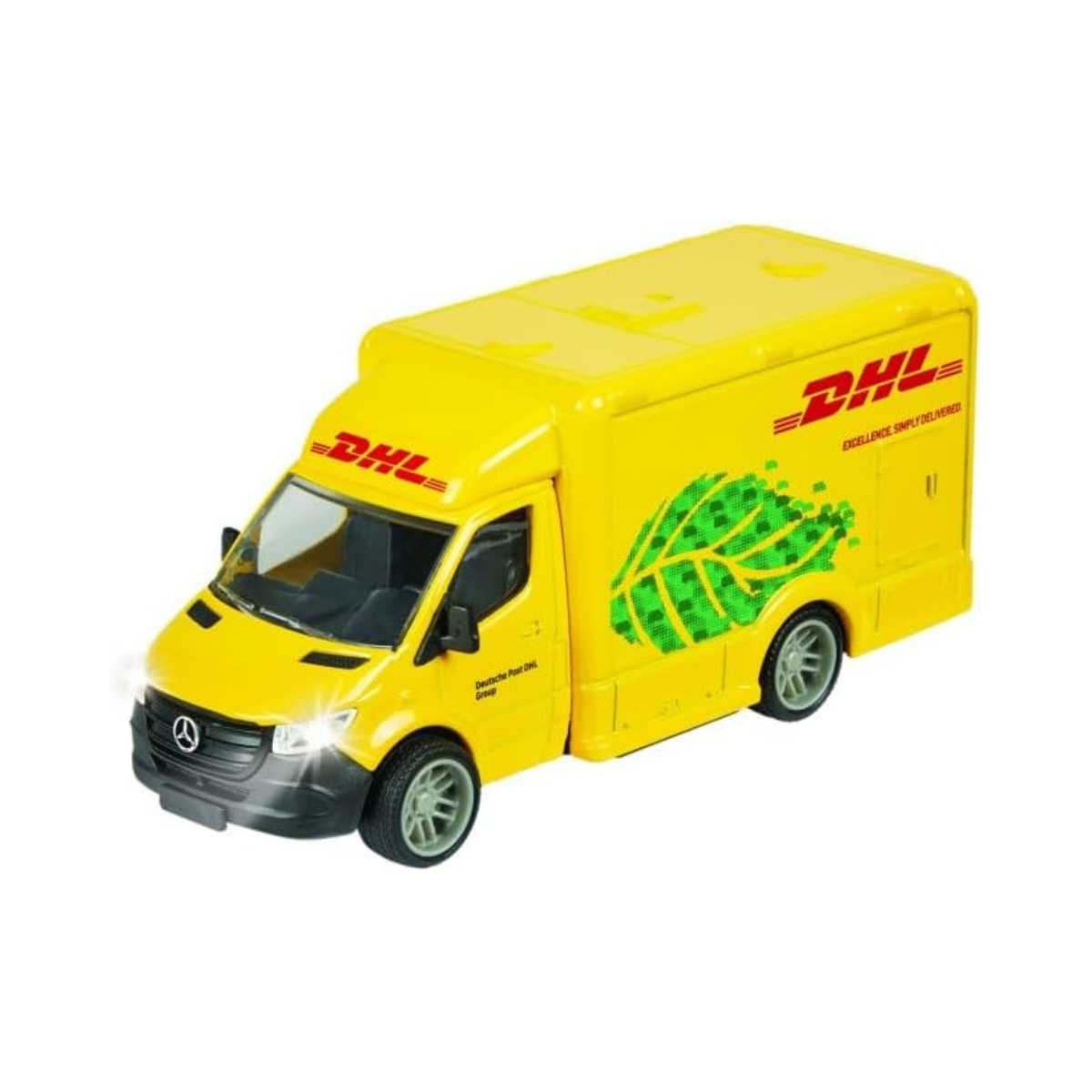 Majorette Grand Series City – Mercedes-Benz Sprinter DHL Die-Cast Delivery Van with Light & Sound Effects, Opening Doors, and Realistic Rubber Tyres, One Size