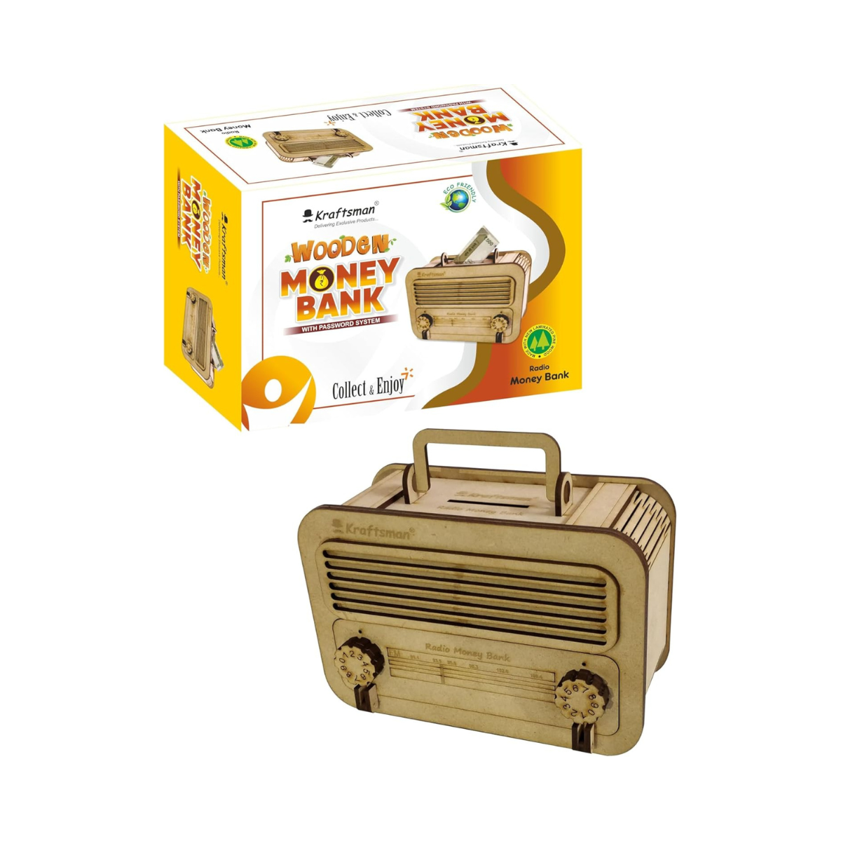 Wooden Money Bank with Password Lock Vintage Radio Trolley Style Secure Savings Box for Kids and Adults Ages 6+