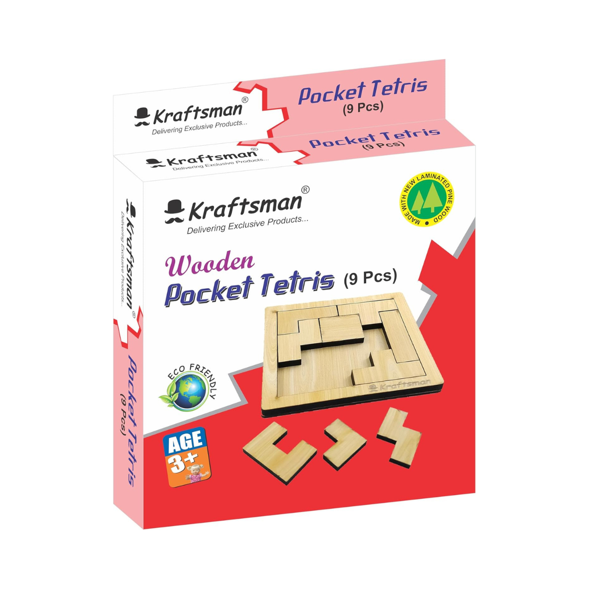 Pocket Puzzle Mini Tetris 9-Piece Wooden Brain Teaser Compact Travel Logic Game for Kids and Adults Ages 4+