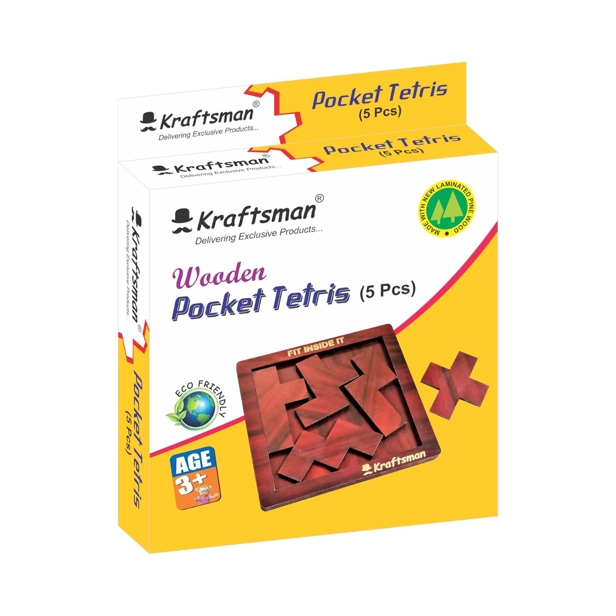 Pocket Puzzle Mini Tetris 5-Piece Wooden Brain Teaser Compact Travel Logic Game for Kids and Adults Ages 4+