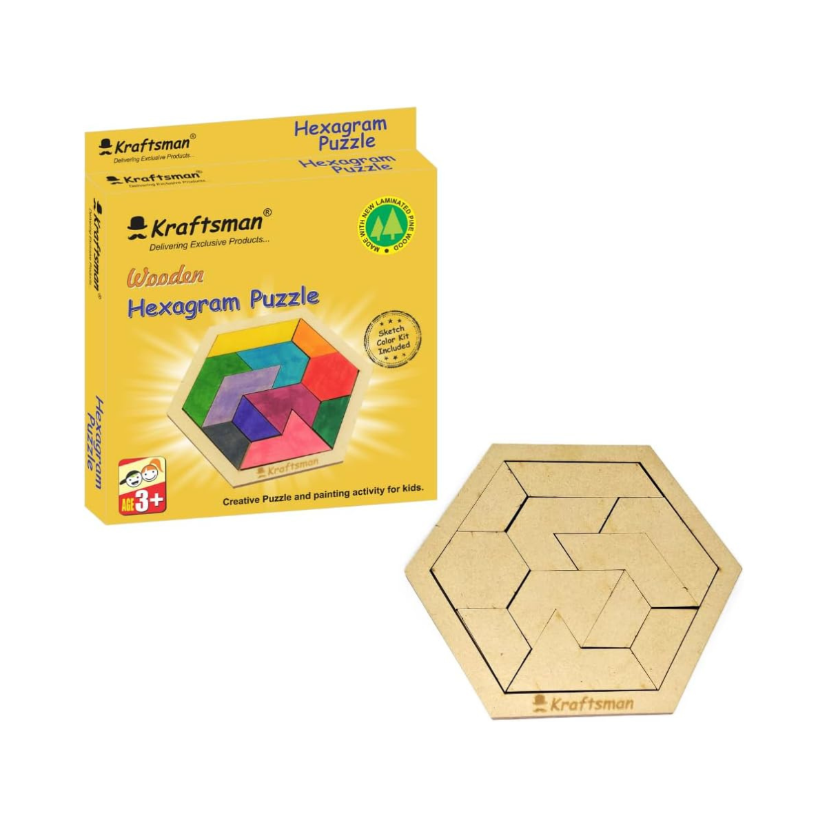 Color Your Own Hexagram Puzzle Craft Kit with Sketch and Color Markers Portable DIY Brain Teaser for Kids Ages 4+