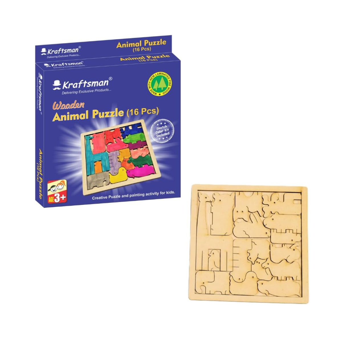 Color Your Own Animal Puzzle 16 Pieces with Sketch Color Kit Creative DIY Puzzle for Kids Ages 4+