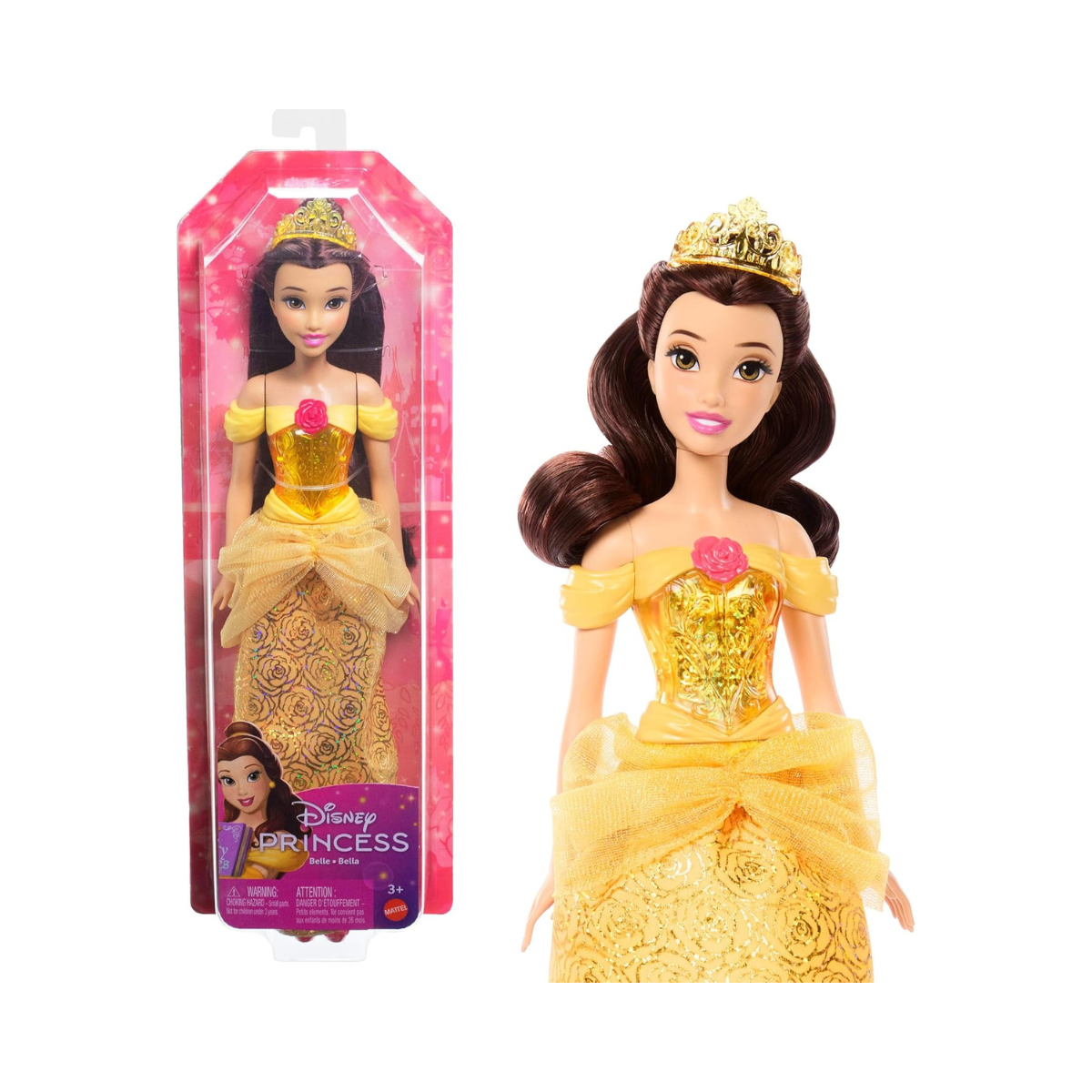 Disney Princess Belle Doll, Posable Fashion Doll with Brushable Hair and Accessories, Ages 3+