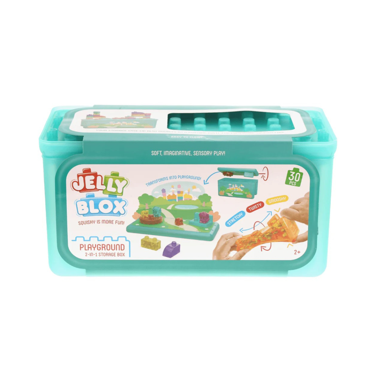 Jelly Blox Playground Store and Play Set, Soft Flexible Building Blocks with Transforming Storage Box