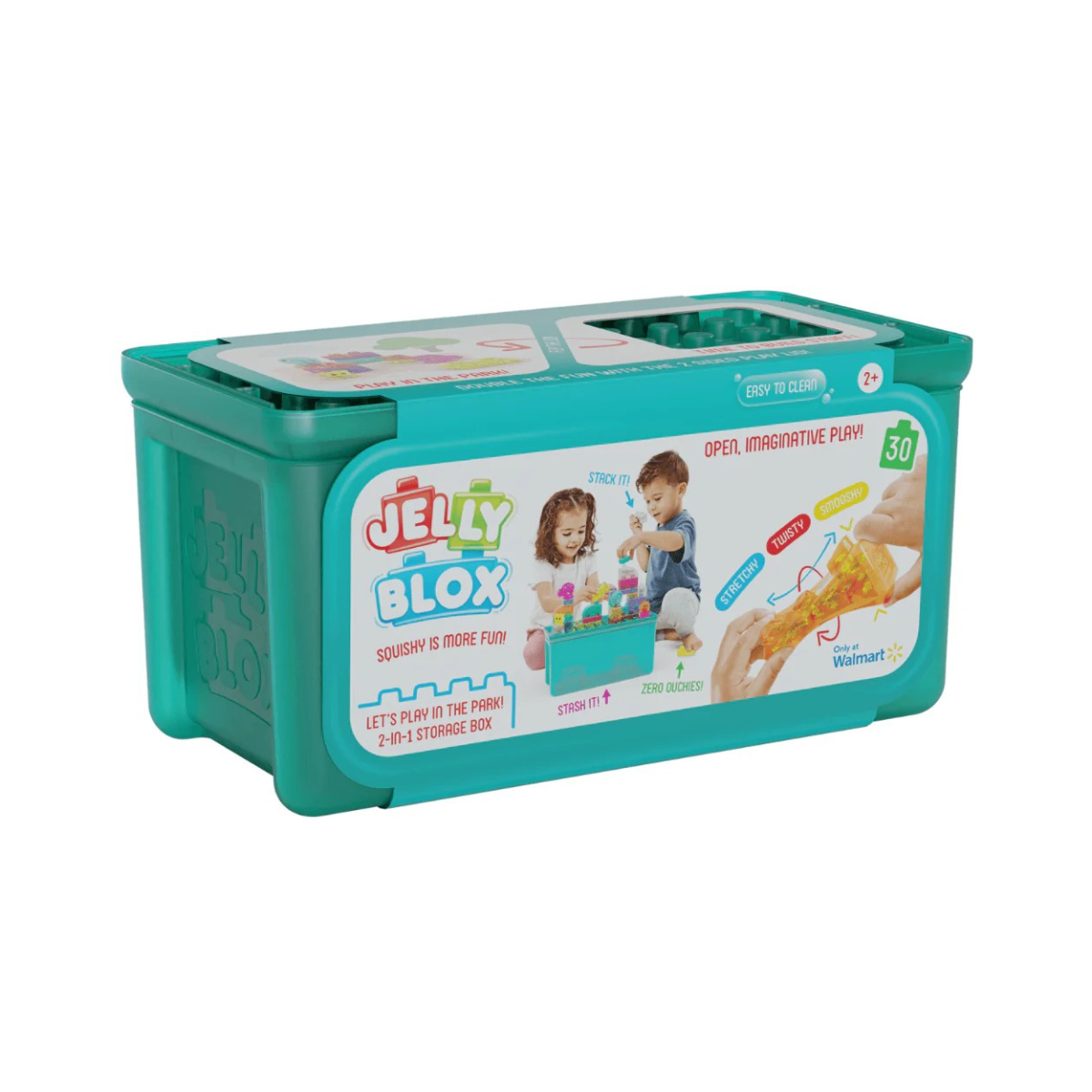 Jelly Blox Playground Store and Play Set, Soft Flexible Building Blocks with Transforming Storage Box