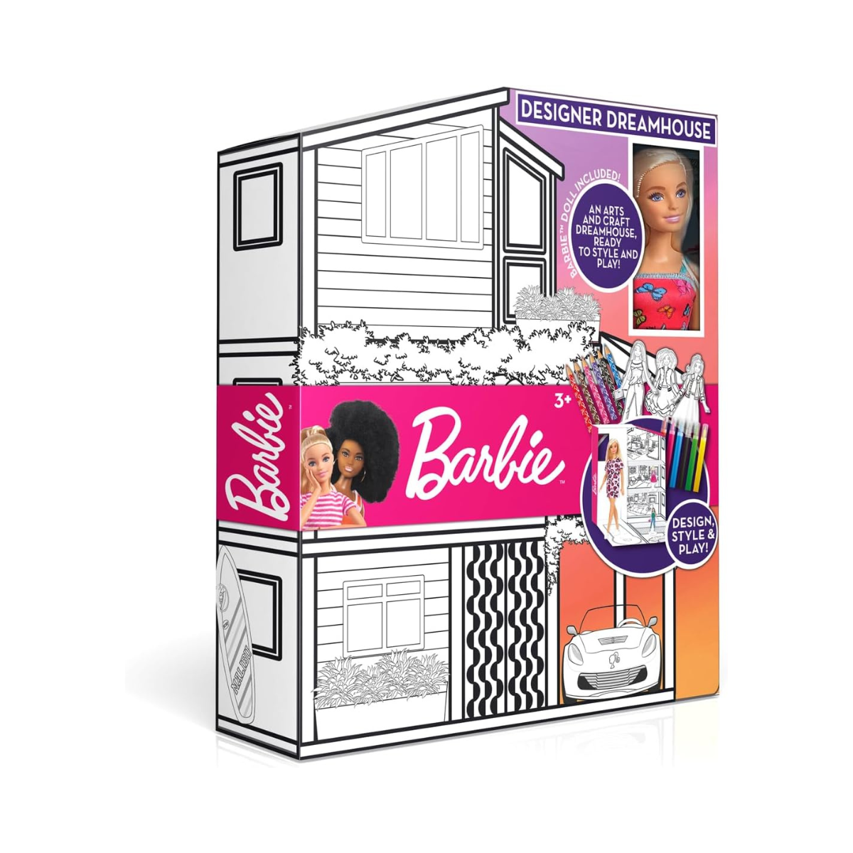 Barbie Designer Dreamhouse With Doll, Creative Arts and Craft Playset, Includes Paper Dolls Colouring Pencils and Felt Tips, Design Style and Play Activity for Kids, No Assembly Needed, Model BRB 5687