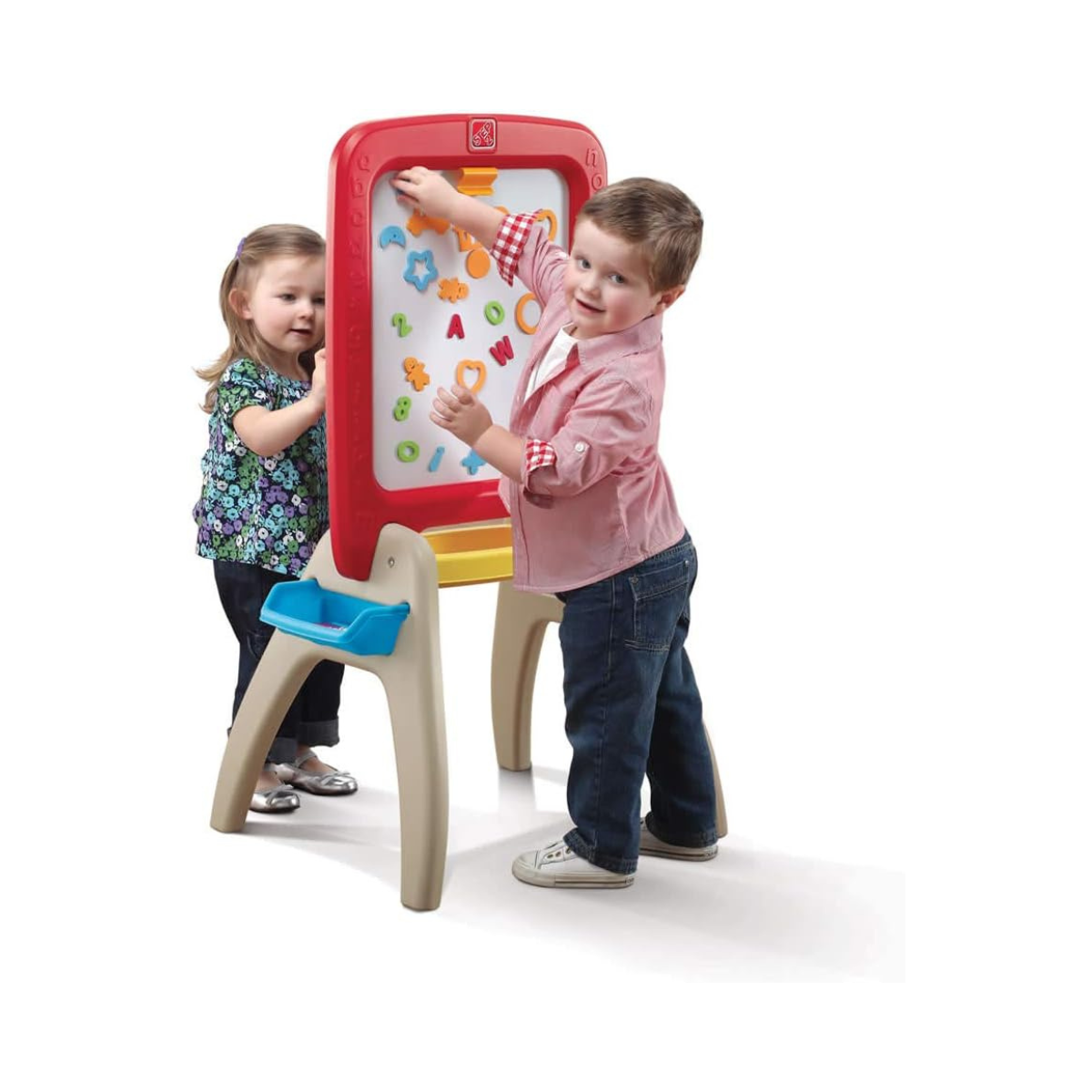 Step2 All Around Easel for Two, Double-Sided Art Station for Kids Ages 3-8, Magnetic Dry Erase & Chalkboard Creative Play