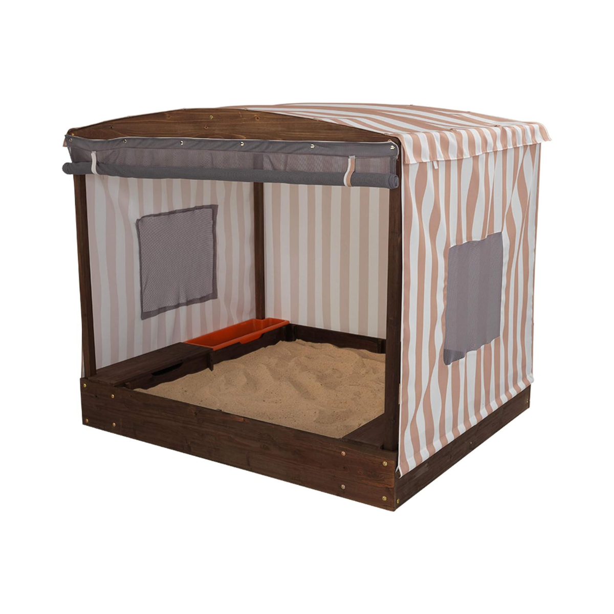KidKraft 504 Cabana Sandbox, Wooden Outdoor Sandpit Playset, Mesh Canopy Cover, Storage Bins, Weather Resistant Wood, Backyard Sandbox for Kids Ages 2 to 8
