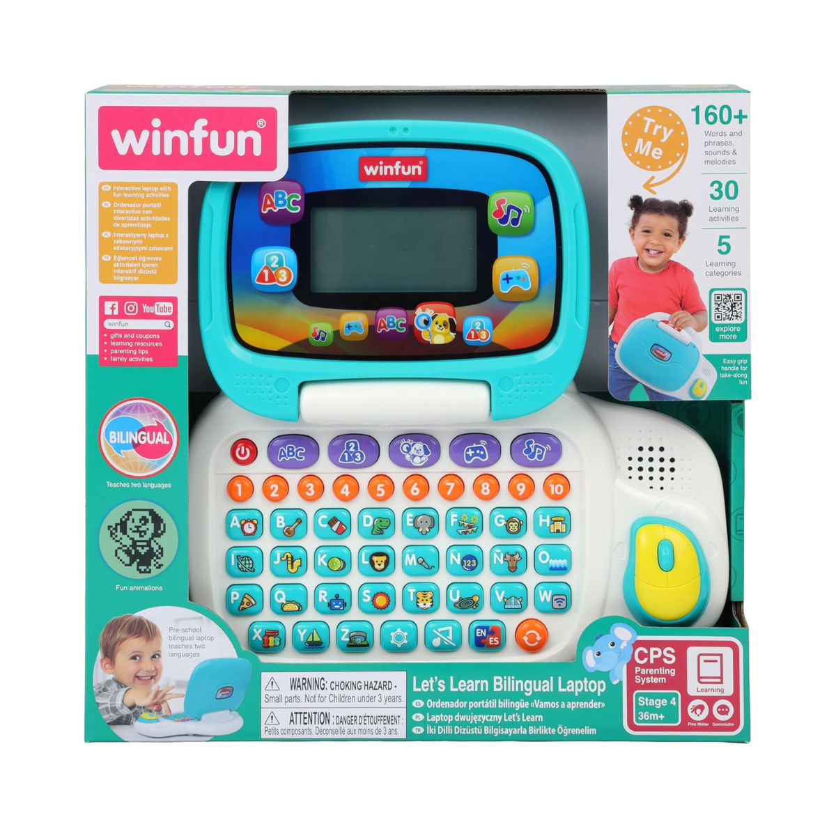 Winfun Lets Learn Bilingual Kids Laptop for Preschoolers Age 3 and Up Educational Toy in English and Spanish with LCD Screen and Interactive Games