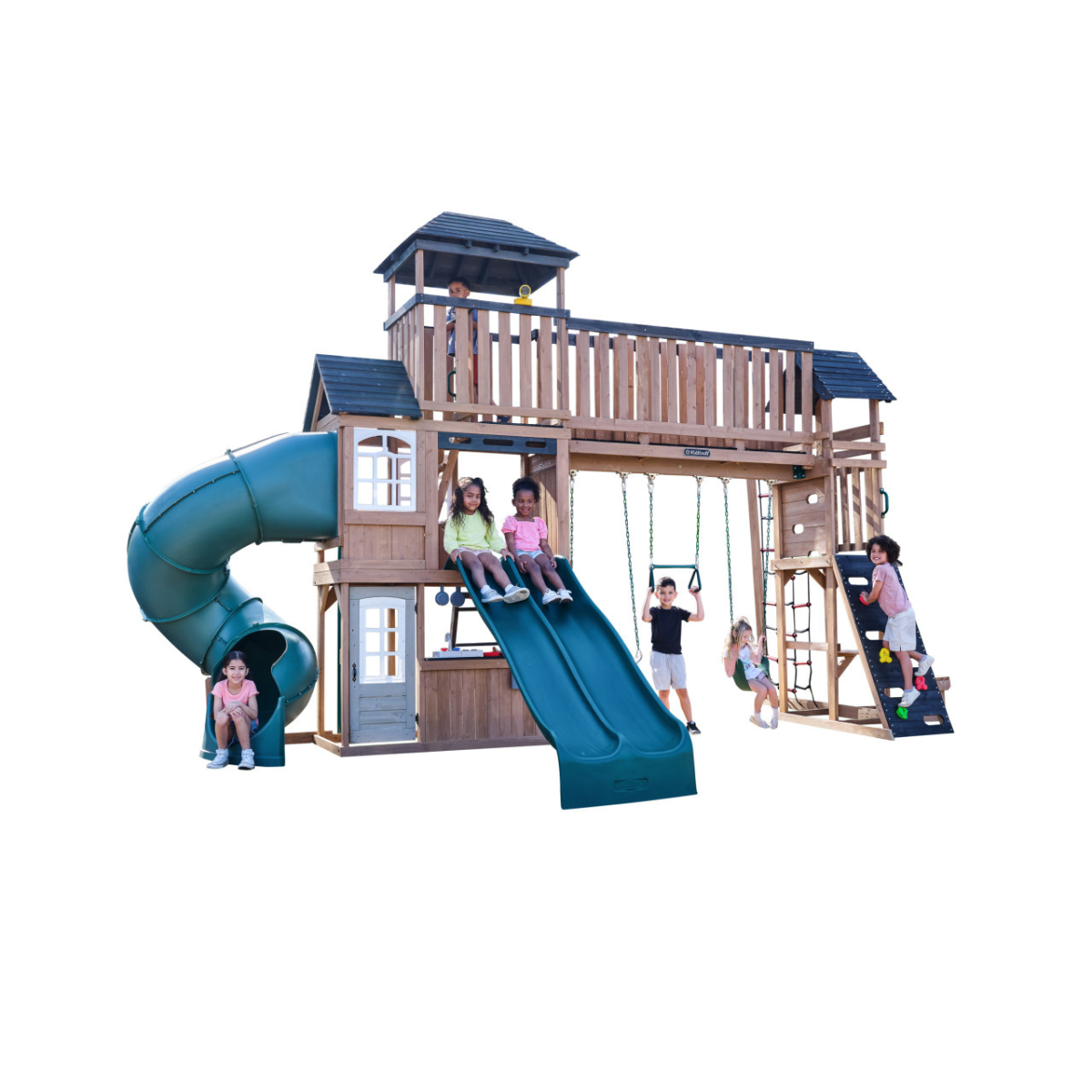 KidKraft Treetop Observatory Wooden Swing Set / Playset – Deluxe Outdoor Clubhouse with Slides, Swings, Crow’s Nest, and Kitchen for Kids Age 3-10 Years