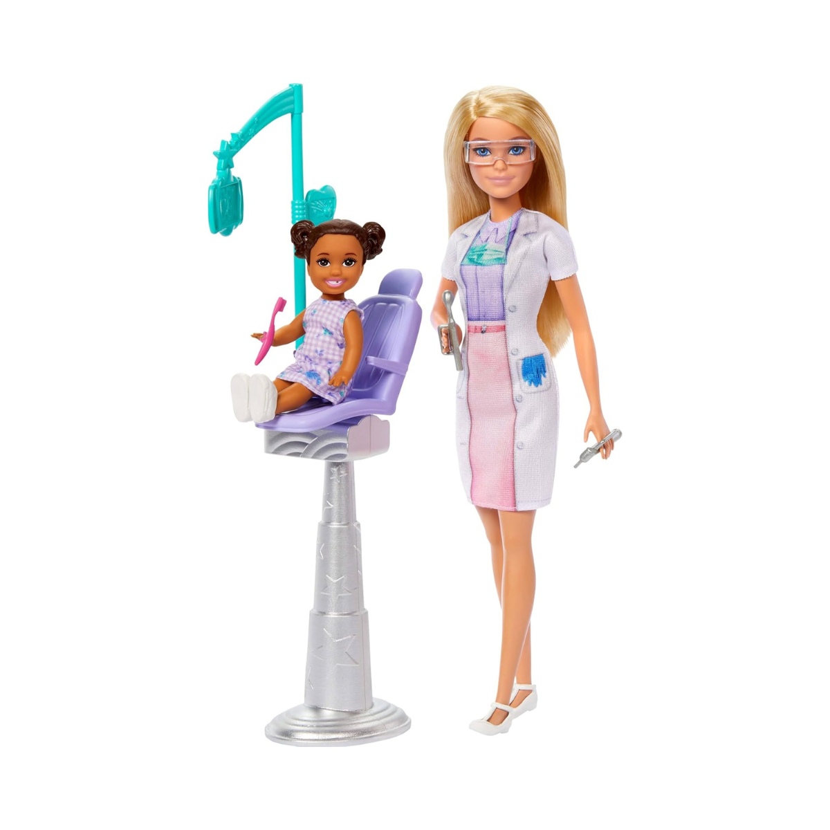 Barbie Kid Dentist Doll with Blonde Fashion Doll, Blue Dress, Lab Coat, and Medical Doctor Accessories, Career Playset for Kids 3+