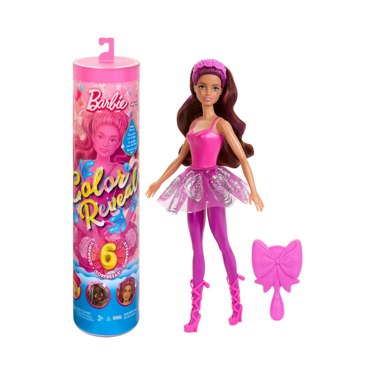 Barbie Color Reveal Doll & Accessories, Ballerina Series, 6 Surprises, Color Change, Balletcore-Inspired, Ages 3+