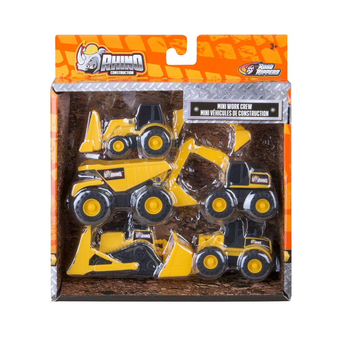 Rhino Construction Nikko Mini Machine Vehicle Toy 5-Piece Set, 8cm Push-Powered Trucks and Construction Vehicles, Bulldozer, Dump Truck, Excavator, Wheel Loader, Backhoe, Assorted Colors, Kids Playset for Ages 3+