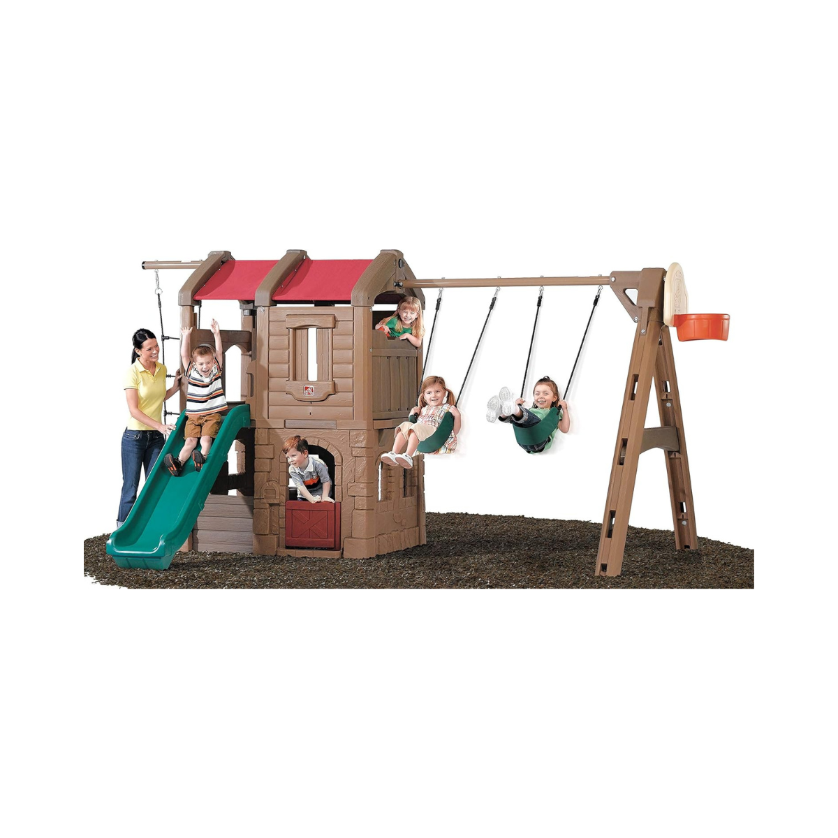 Step2 Adventure Lodge Play Center Climber and Slide, Two Story Clubhouse with Swings and Rope Ladder, Outdoor Playset for Kids 3+