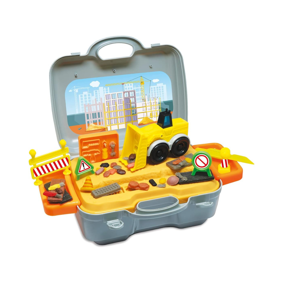 Simba Art & Fun Construction Site Kneading Set, 4 x 50g Modelling Dough with Bulldozer & Accessories, 14-Piece Clay Set for Kids 3+