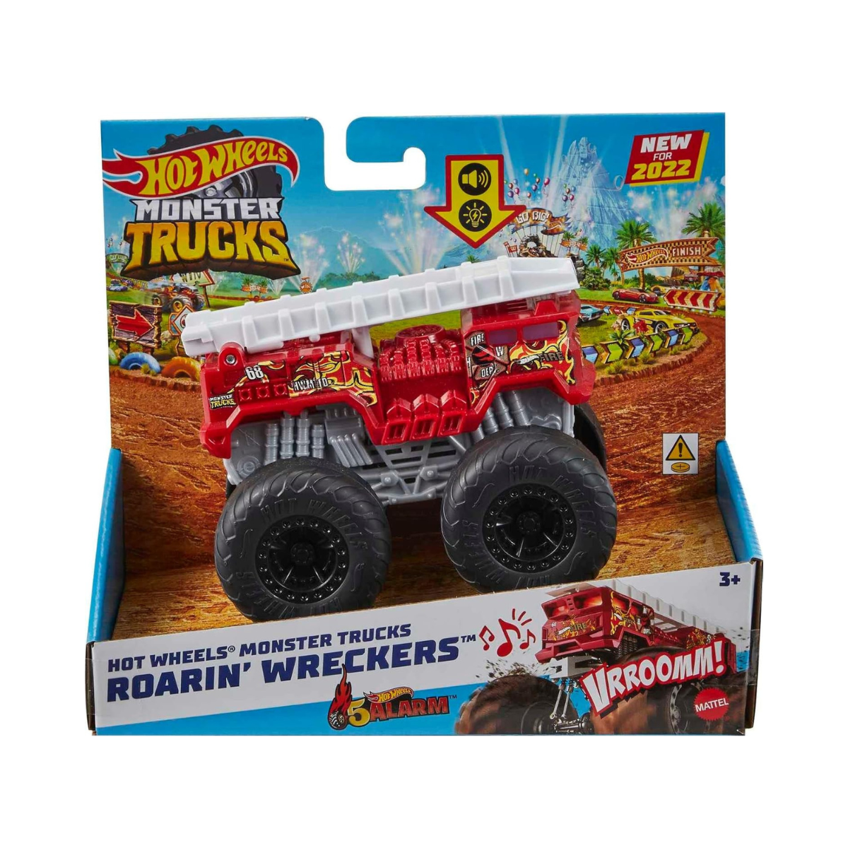 Hot Wheels Monster Trucks Roarin’ Wreckers – 5 Alarm Fire Truck with Lights & Sounds – 1:43 Scale – Ages 3+
