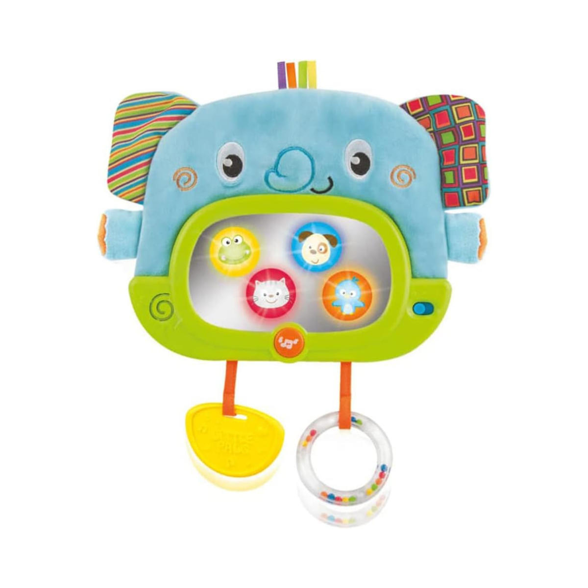 Winfun Day N Night Elephant Pal Interactive Toy Semi Soft Baby Toy Light Up Mirror Sounds Melodies Crib Stroller Attachment Multicolor for Newborns