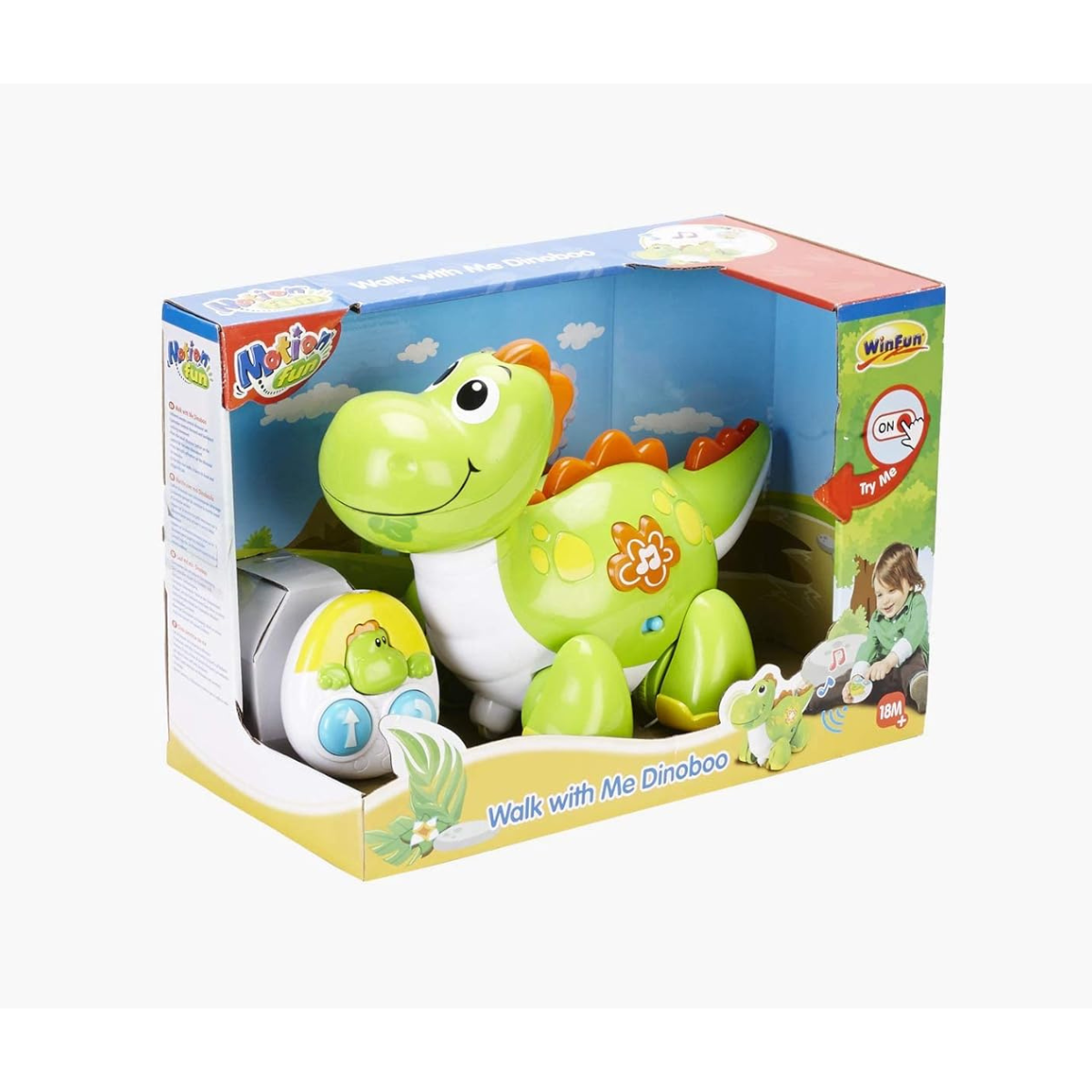 Winfun Walk with Me Dinoboo, Light-Up Musical Dino Walker with Sounds + Pull-Along Activity Toy for Toddlers 18M+ , Interactive Dinosaur Toy with Lights Music and Learning Fun