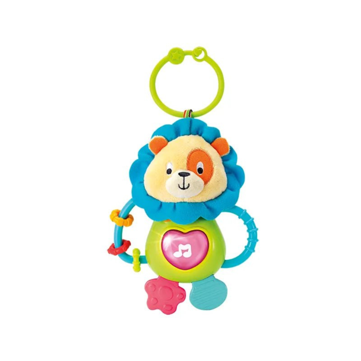 Winfun Caesar The Lion Jungle Fun Interactive Plush with Sounds and Light-Up Music, Soft Cuddly Sensory Toy with Sliding Rings and Textured Arms for Babies