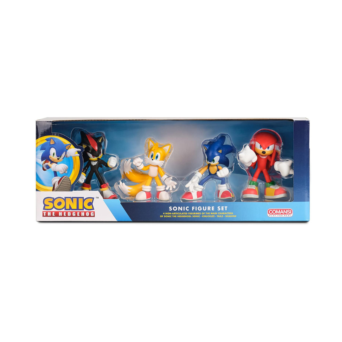 Comansi Sonic Figurines Gift Box 4-Piece Set, Miniature Figures of Sonic, Shadow, Knuckles, Tails, High-Quality Thermoplastic Plastic, Tabletop Collectible Toys, 6cm, Officially Licensed