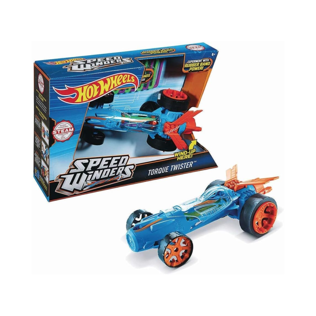 Hot Wheels DPB63 Speedwinder Torque, Rubber Band Powered Car, Assorted Colors, Ages 4+