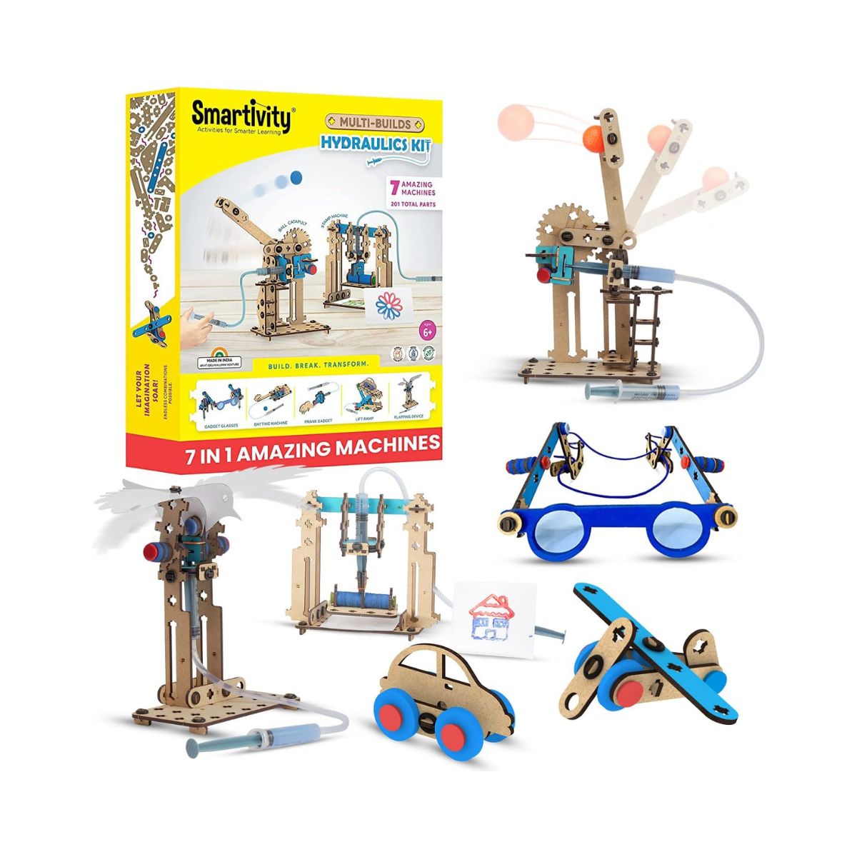 Smartivity 7 in 1 Multi-Builds Hydraulic Kit STEM DIY Fun Toy for Kids 6 to 12, Best Birthday Gift Toy for Boys & Girls Age 6-8-10-12, Science Toy, Educational Based Activity Game, Made in India