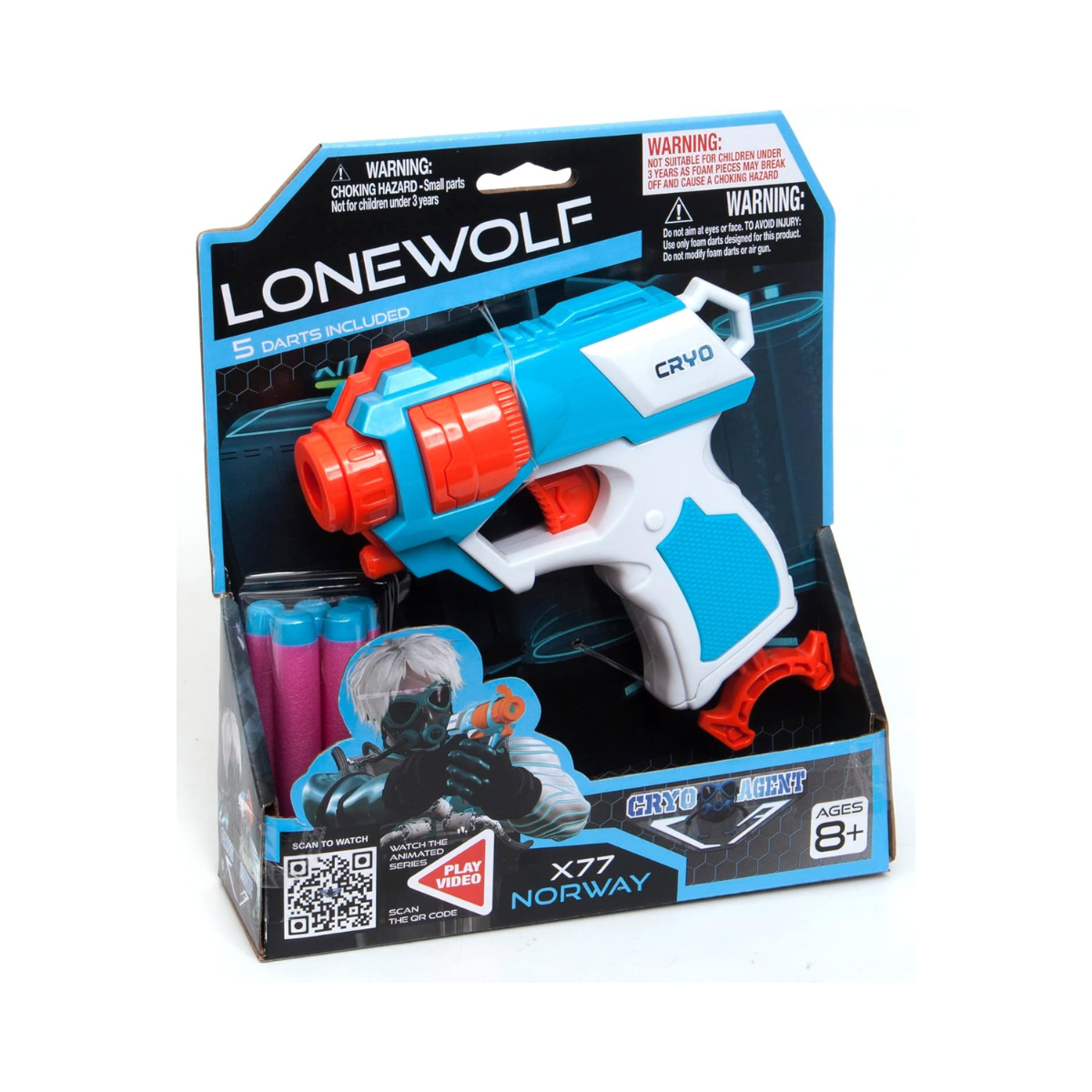 Cryo Agent Lone Wolf Dart Gun, Easy Operation Foam Blaster with Accuracy Sight, Includes 5 Darts, Toy Gun for Kids 8+