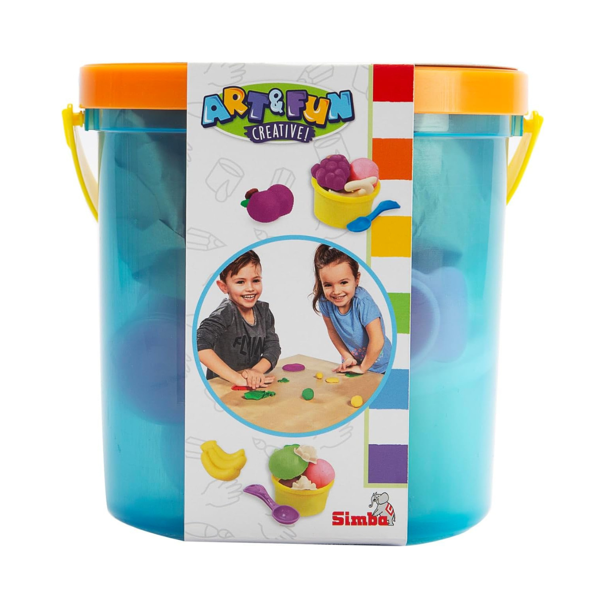 Simba A&F Dough Set Fruit Bucket, 16-Piece Modeling Playset for Creative Play, Safe Soft Dough with Fruit Shapes, Art and Fun Activity Set for Kids 3+