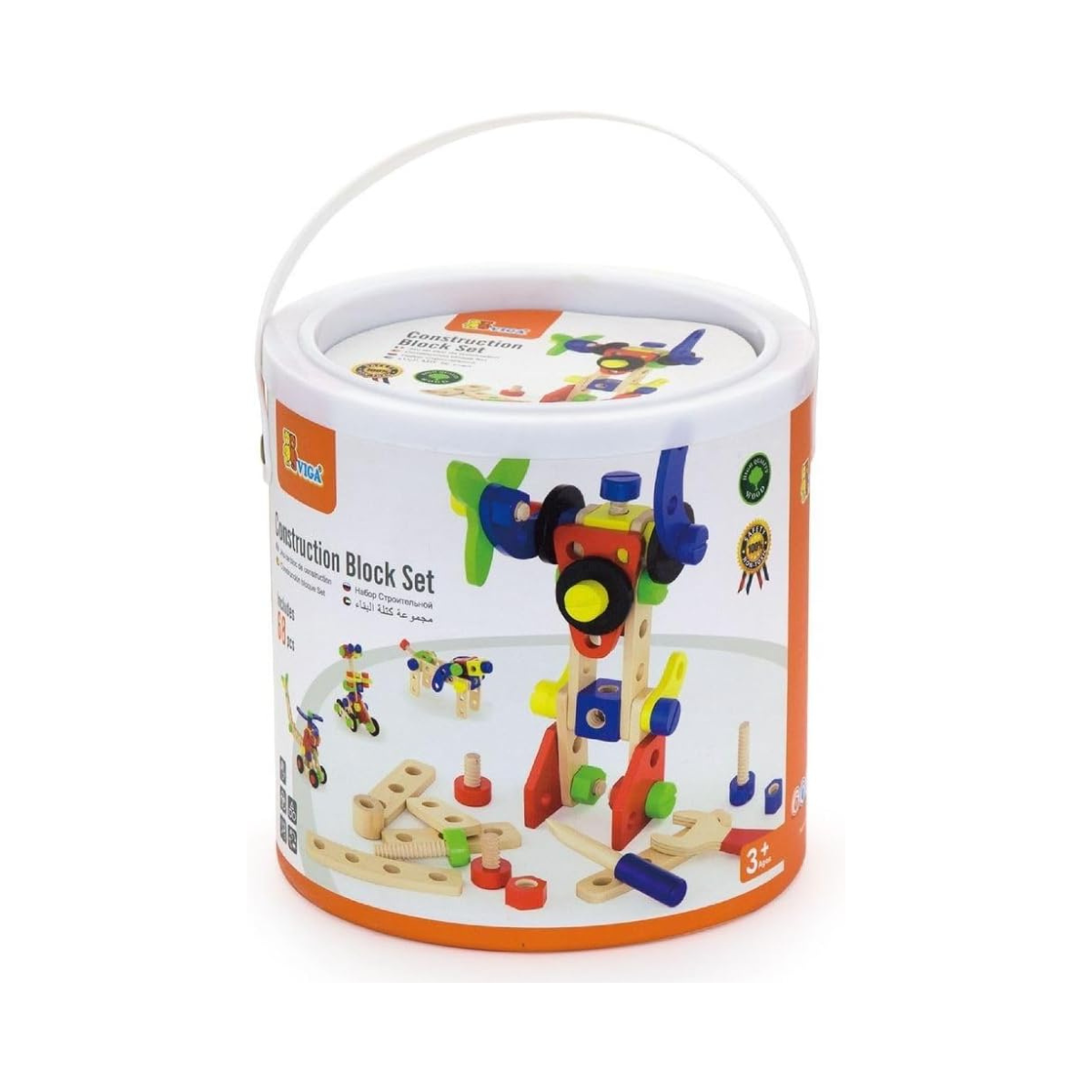 Viga Construction Block Set 68pcs, Wooden Building Blocks for Boys and Girls 3+, Creative Toy for Imaginative Play, Non-Toxic, Stacking and Construction Set