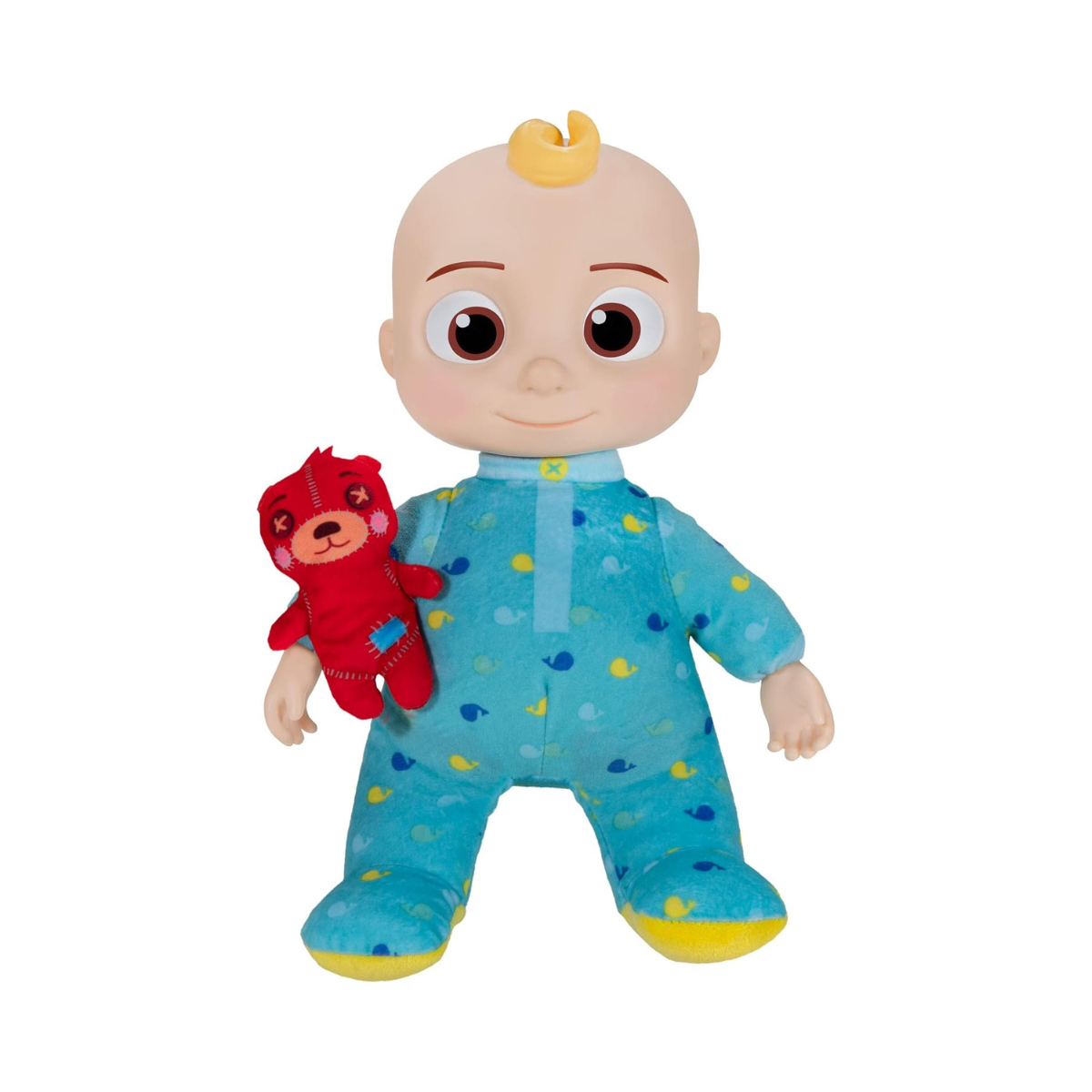 CoComelon Official Musical Bedtime JJ Doll, Soft Plush Baby Toy with Sounds, Press Tummy to Sing Yes Yes Bedtime Song, Includes Teddy Bear Pillow Plush, Toddler Bedtime Toy, 18 Months+