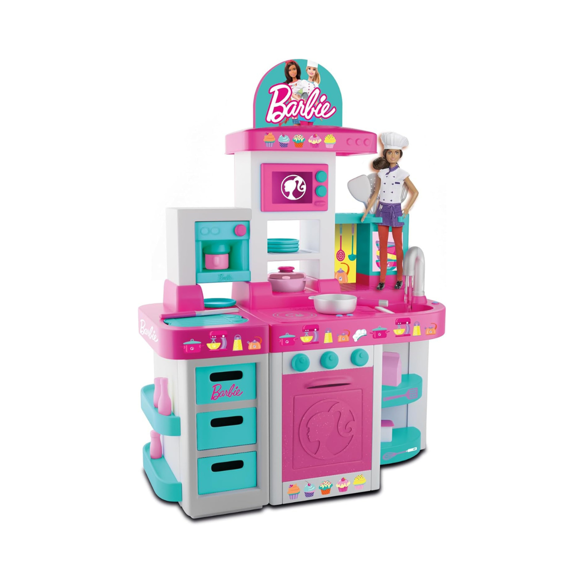 Barbie Large Kitchen Playset for Toddlers, Pretend Play Cooking Kitchen with Lights and Sounds, Sink Oven Stove Food and Accessories, Realistic Role Play Toy Set for Kids, Ages 3 Years+
