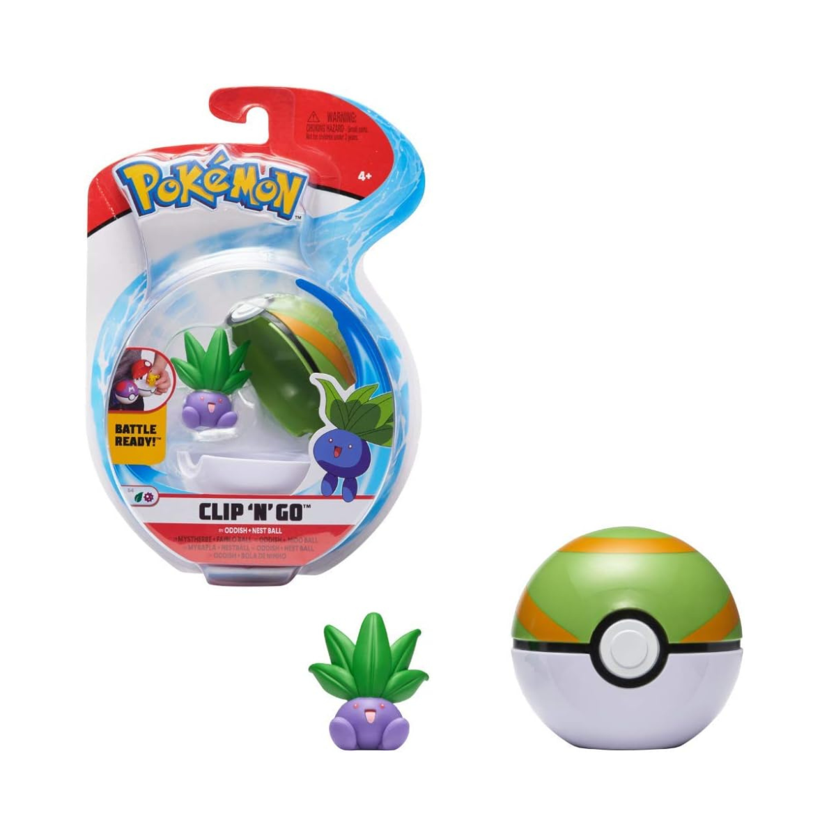 Pokémon Clip ’N’ Go Oddish Figure with Nest Ball, 2-Inch Action Figure Set, Portable Poké Ball Toy, Official Jazwares Collectible, Kids Toy, Ages 3+