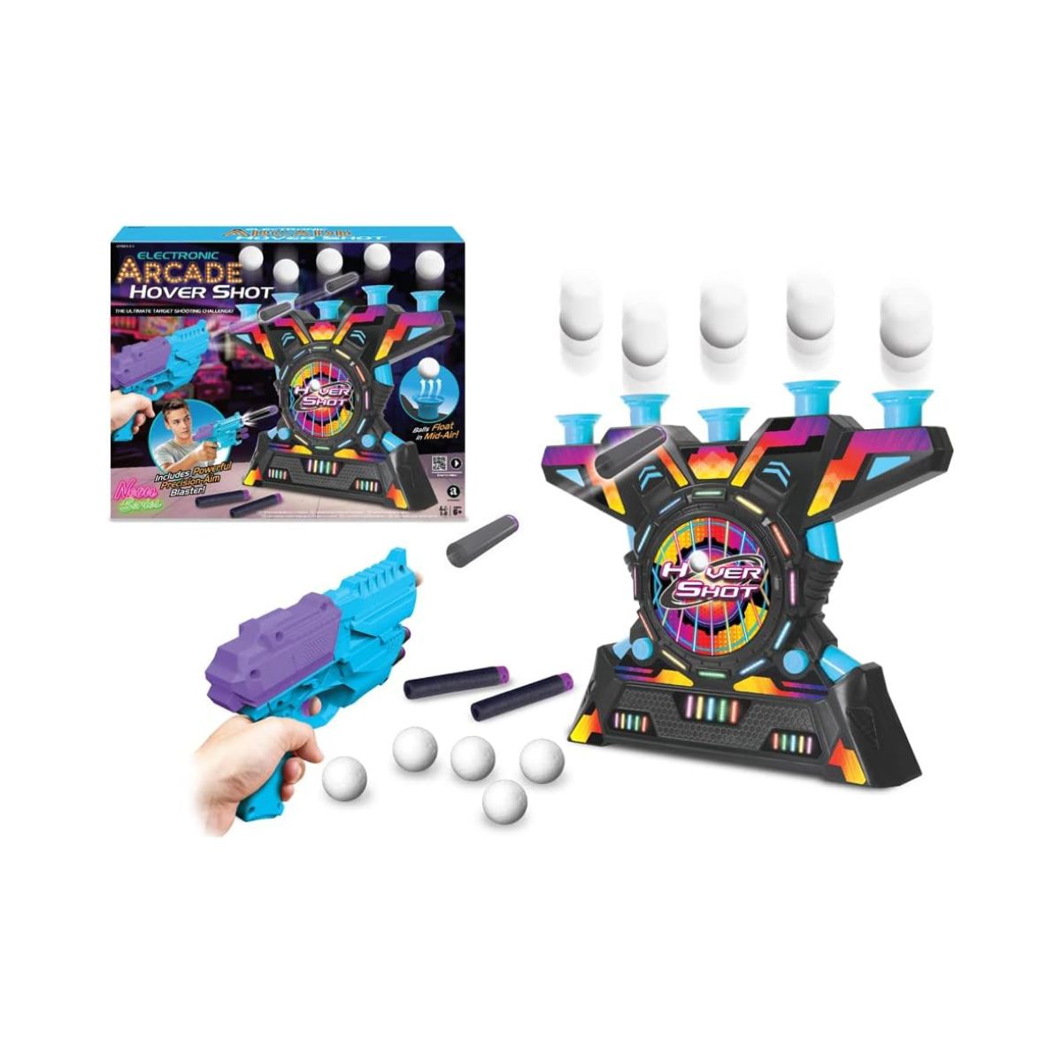 Ambassador Electronic Arcade Hover Shot, Neon Series, Target Shooting Game, Foam Material, Kids 6-12 Years+