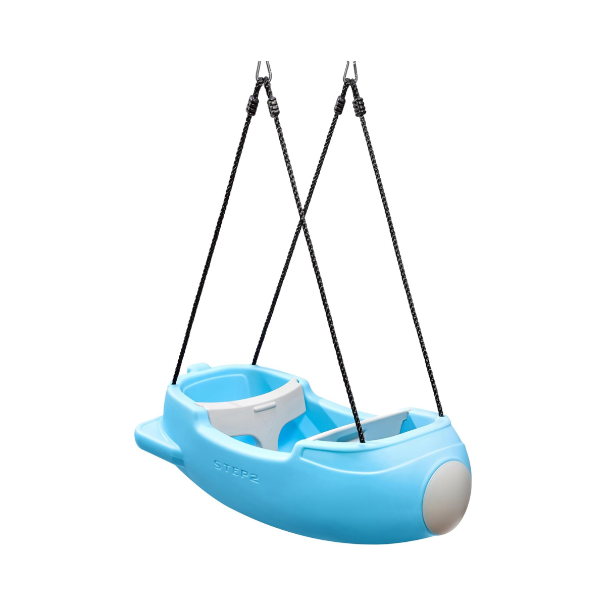 Step2 Rocket Double Swing for Boys and Girls Ages 1.5 Years and Up Blue Plastic Two Seat Outdoor Swing with Safety Straps and T Bar for Toddlers and Young Children