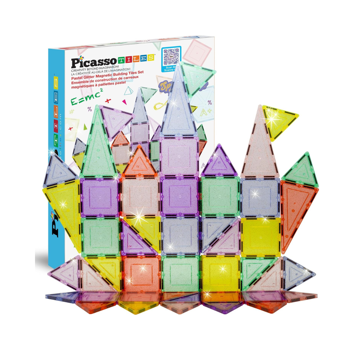 PicassoTiles 48-Piece Magnetic Blocks – Reflective Leaf Flakes, STEM Learning Construction Toy, Ages 3+